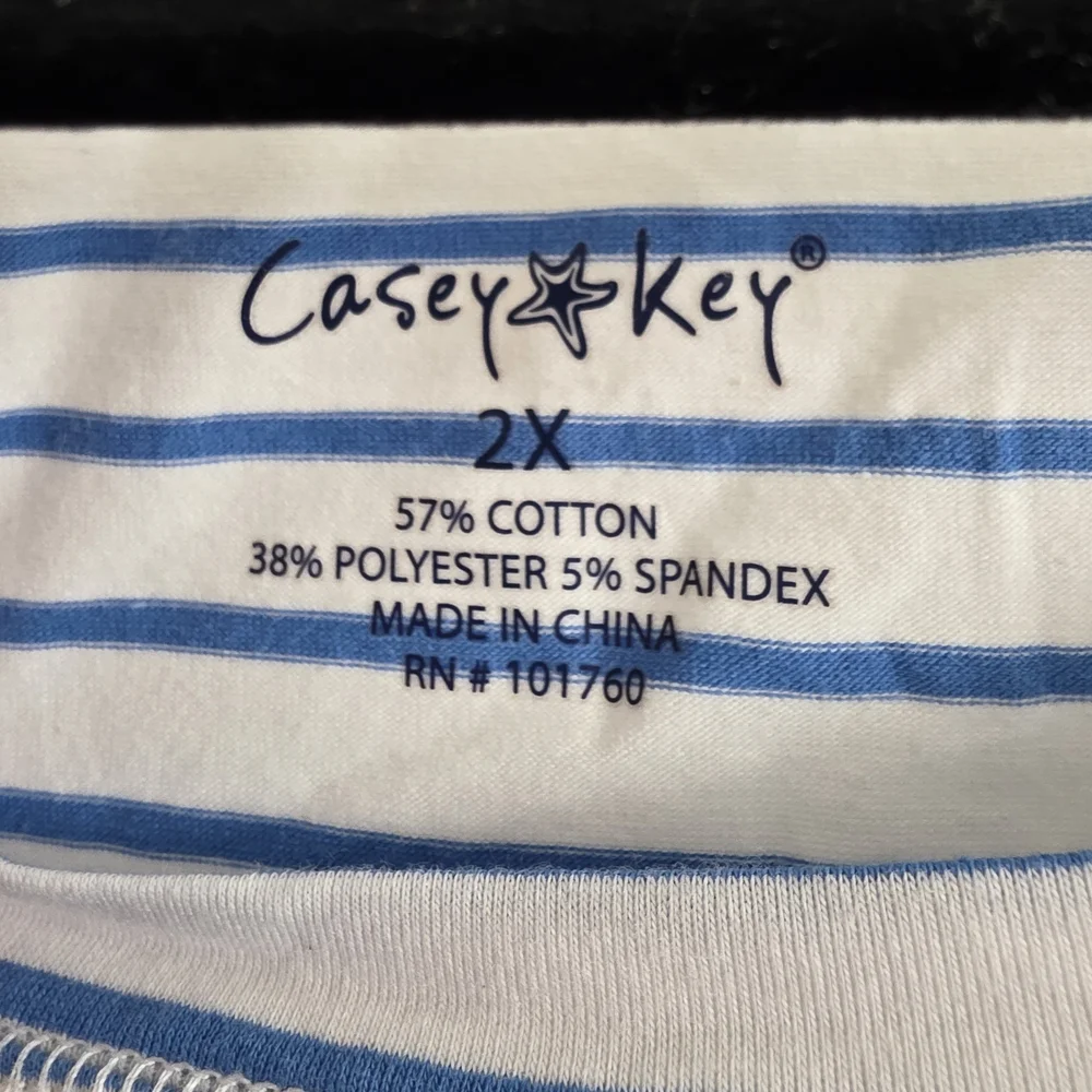 Casey Key Blue & White Striped Top with Beach Graphic 3/4 Sleeve - Picture 3 of 6